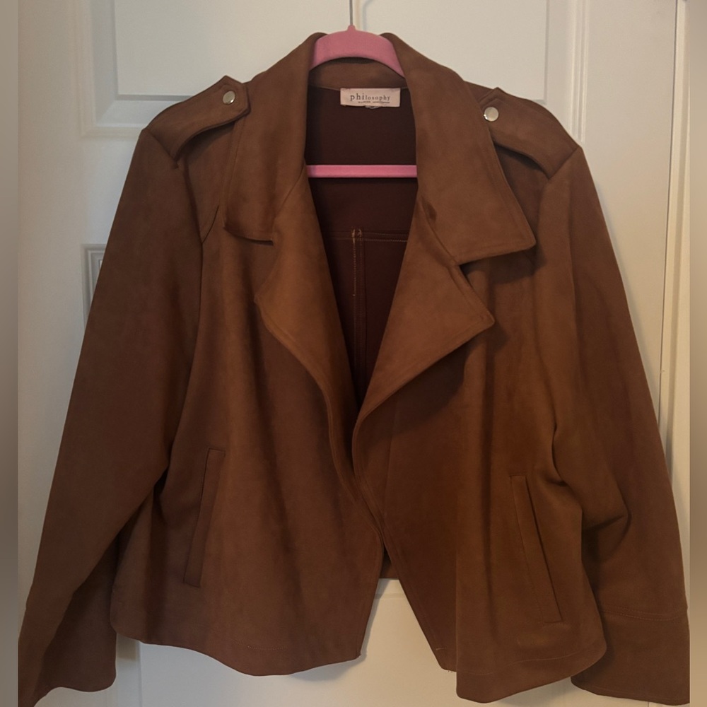 Brown faux suede Philosophy moto waterfall jacket 2X